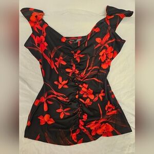 Guess Black and Red Floral Blouse
